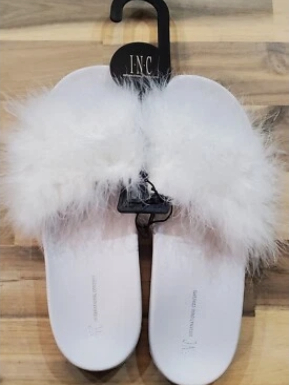 INC International Concepts White Faux Fur Slide Sandals